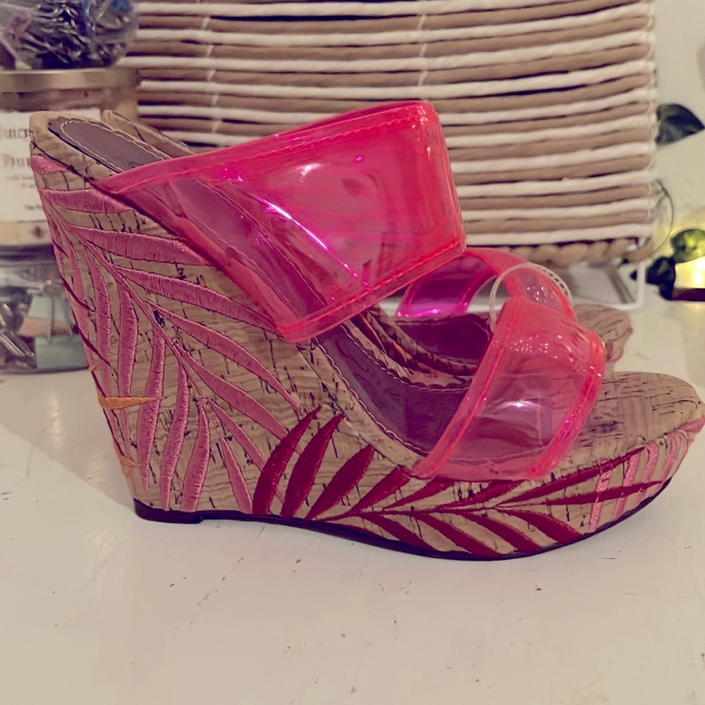 Naughty Monkey Neon Pink Wedges